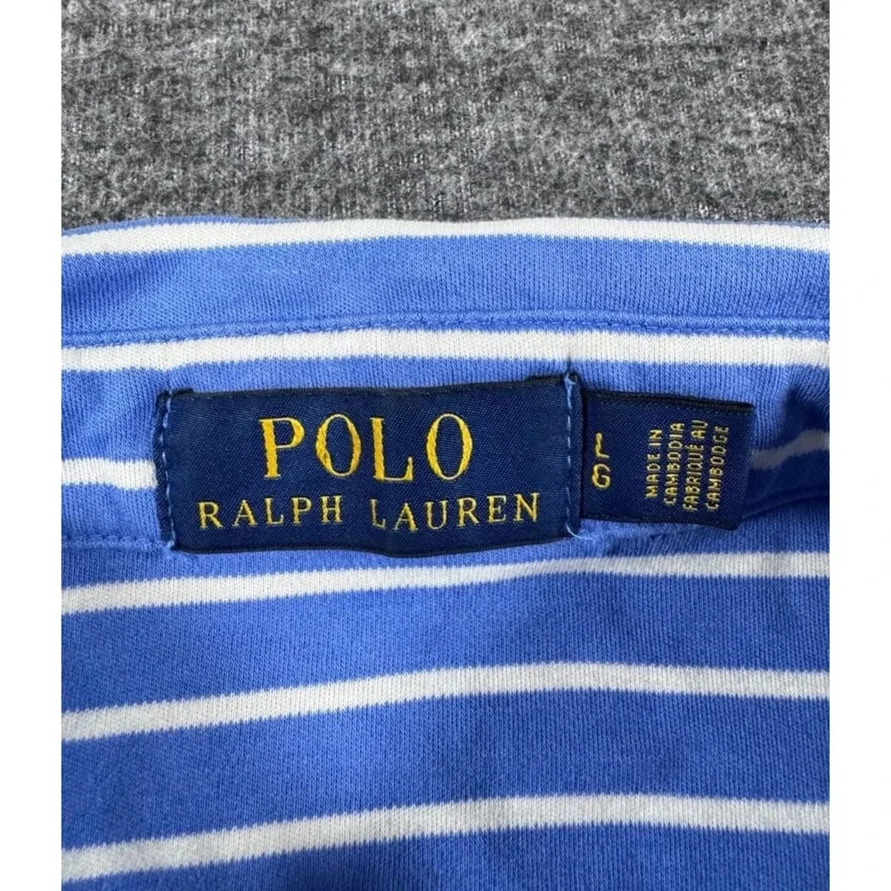 Polo Ralph Lauren Mens Large Blue White Striped Short Sleeve Cotton Polo Shirt